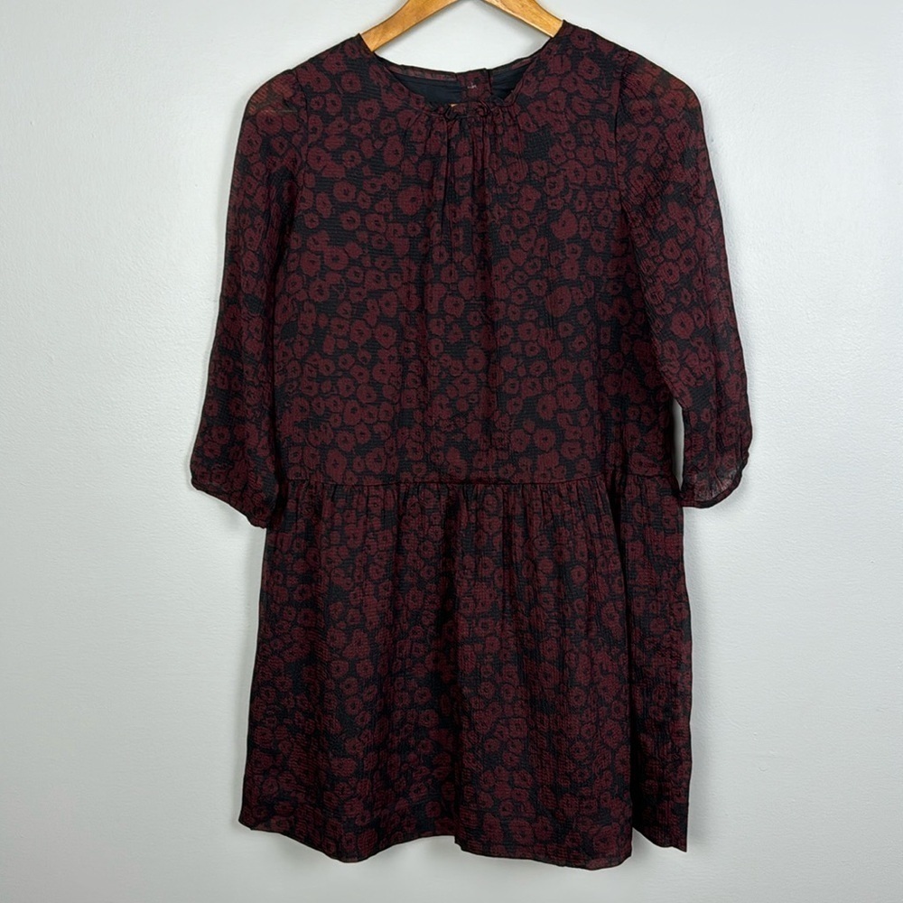 Burberry Girls Tais Leopard Print Dress in Claret. Size 14.